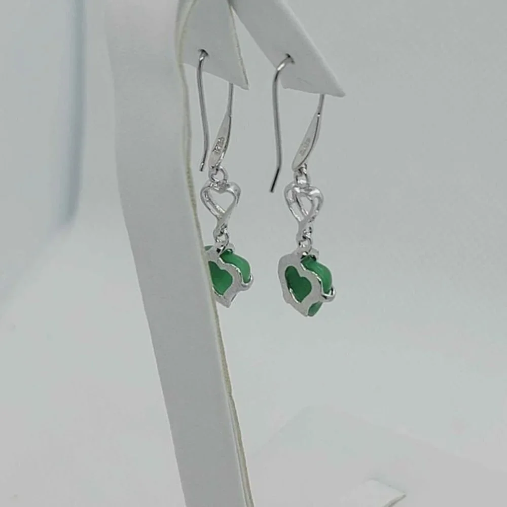 Sterling Silver 925 Heart Jade Earrings